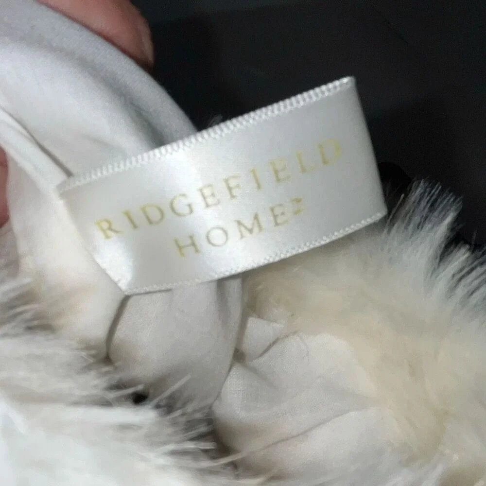 Ridgefield Home Beige White Reindeer Faux Fur Trim Holiday Christmas Stocking